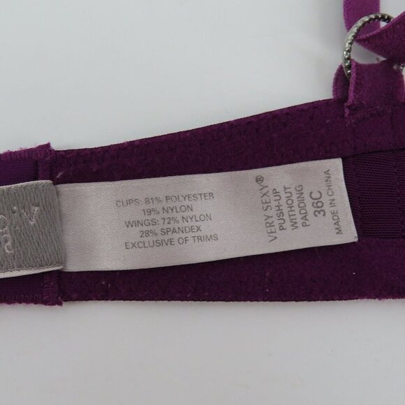 Victorias Secret 36C Bra Very Sexy Push Up Purple Lace Velvet Underwired Unlined - Picture 12 of 15